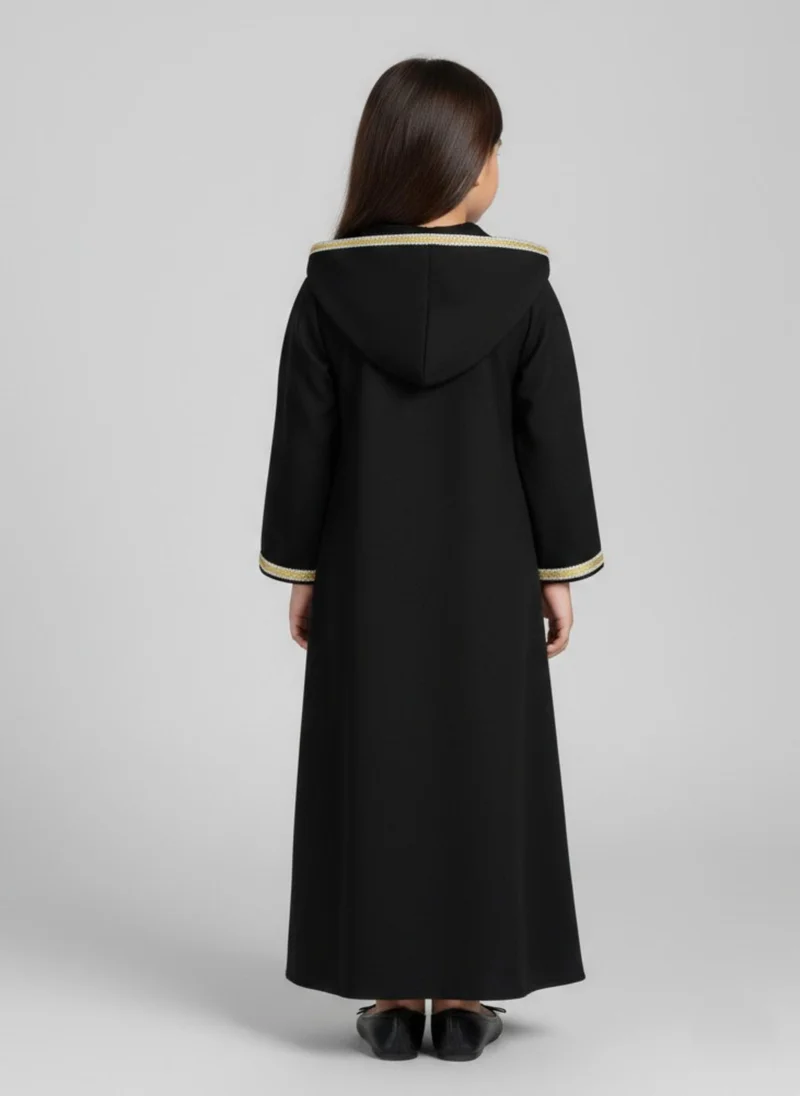 babyqlo Girls Black Arabic Occasion Kaftan Dress Gold Trim